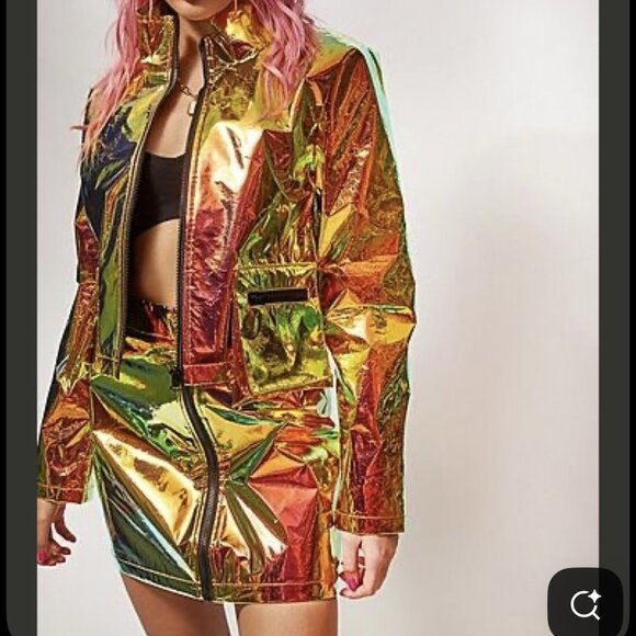 Jaded London Copper Holographic Cropped Jacket & Mini Skirt Set Sz L - Picture 10 of 11